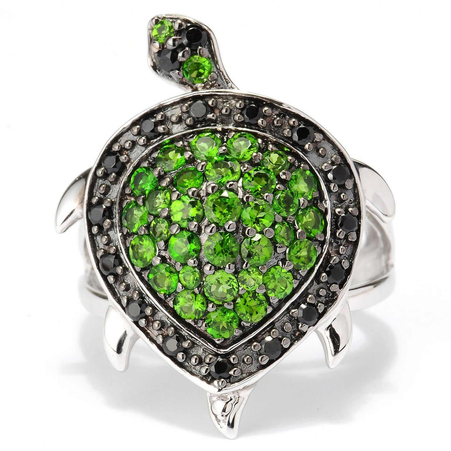 Sterling SIlver 925 Chrome Diopside, Smoky Quartz, White Topaz Ring - Pinctore