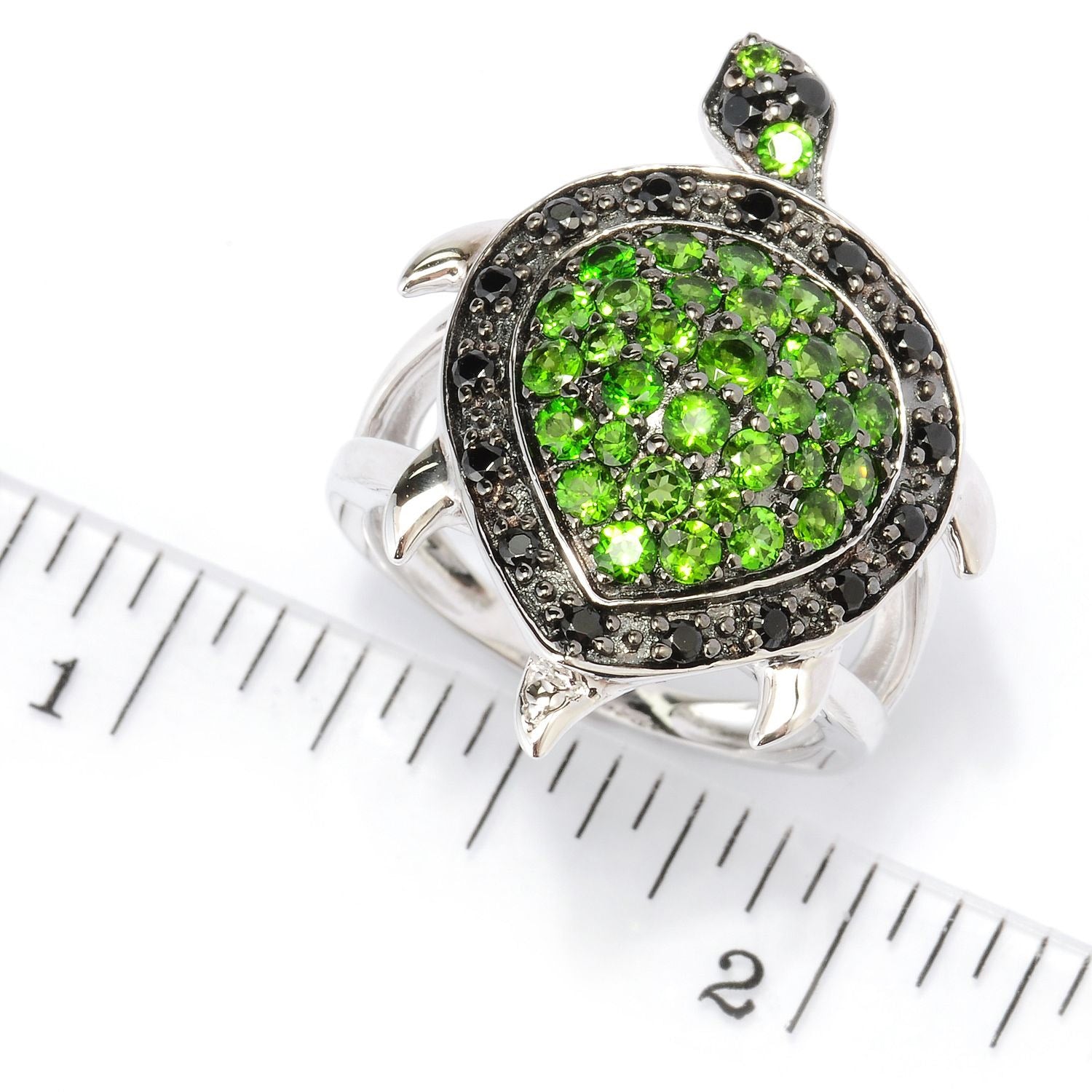 Sterling SIlver 925 Chrome Diopside, Smoky Quartz, White Topaz Ring - Pinctore
