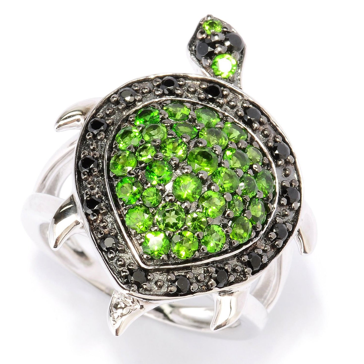 Sterling SIlver 925 Chrome Diopside, Smoky Quartz, White Topaz Ring - Pinctore