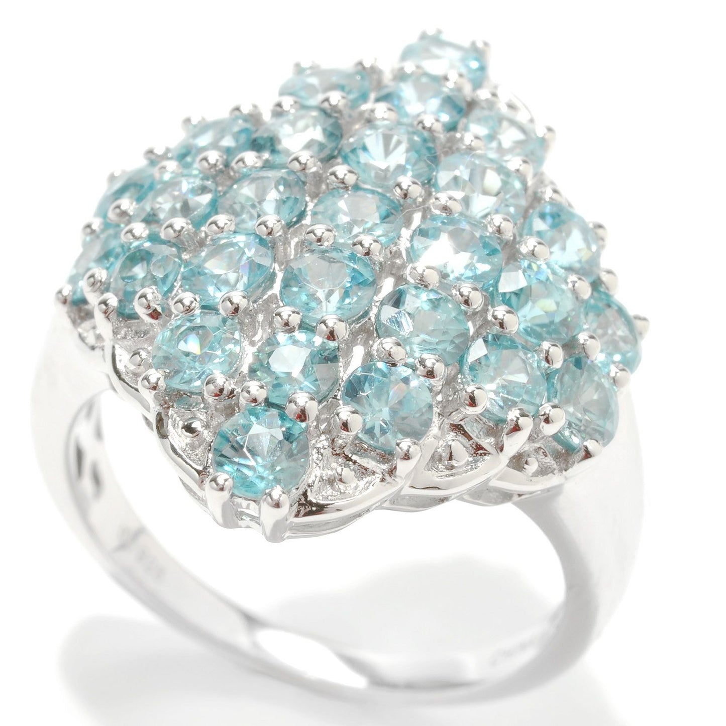 Pinctore Sterling Silver 4.60ctw Blue Zircon Cluster Ring - pinctore