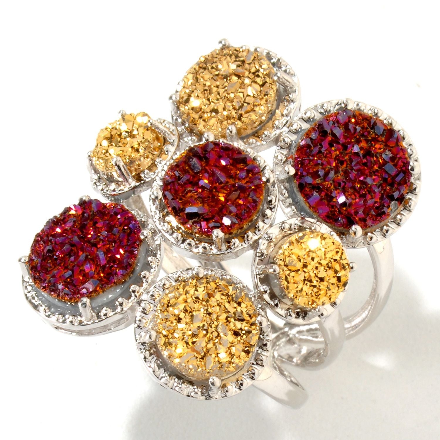 Pinctore Sterling Silver 9.53ctw Titanium Drusy Cluster Ring - pinctore