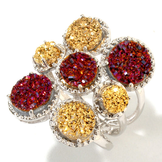 Pinctore Sterling Silver 9.53ctw Titanium Drusy Cluster Ring - pinctore