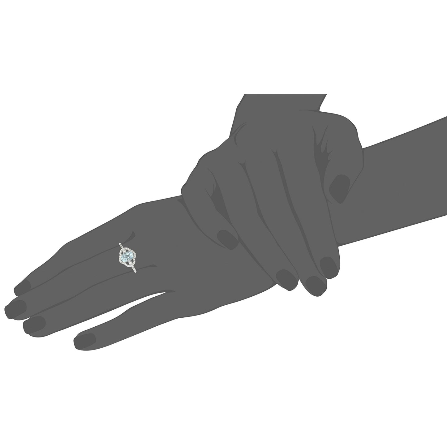 Pinctore 10k White Gold Oval Aquamarine, Diamond Solitaire Ring - pinctore