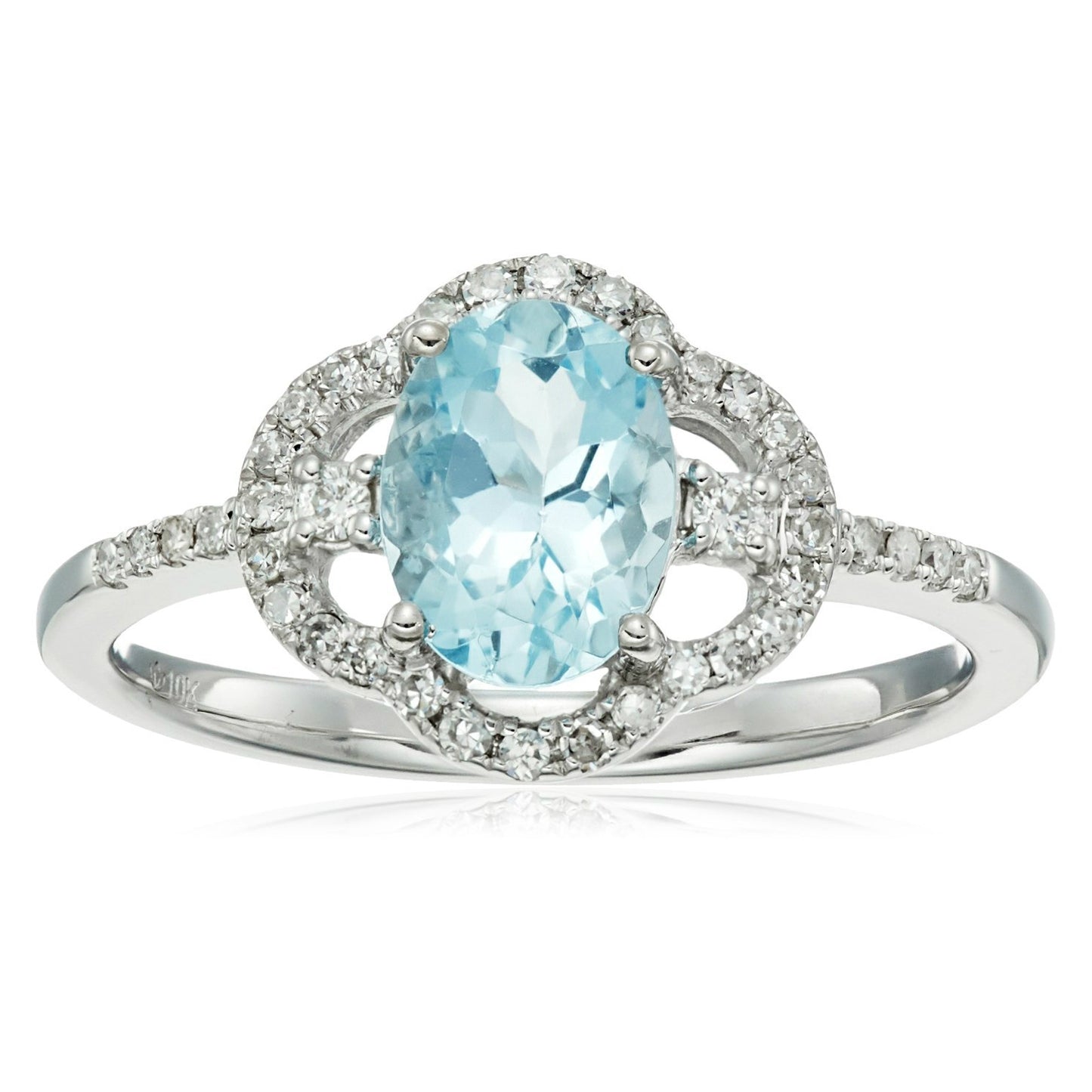 Pinctore 10k White Gold Oval Aquamarine, Diamond Solitaire Ring - pinctore