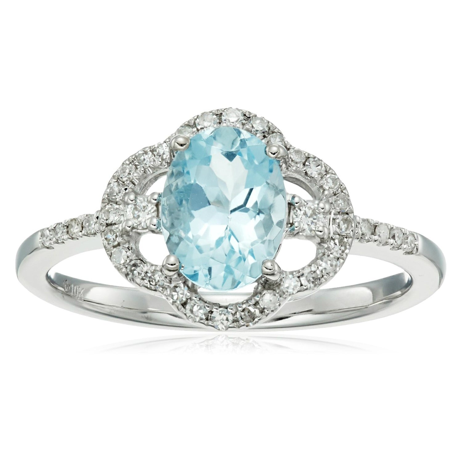 Pinctore 10k White Gold Oval Aquamarine, Diamond Solitaire Ring - pinctore