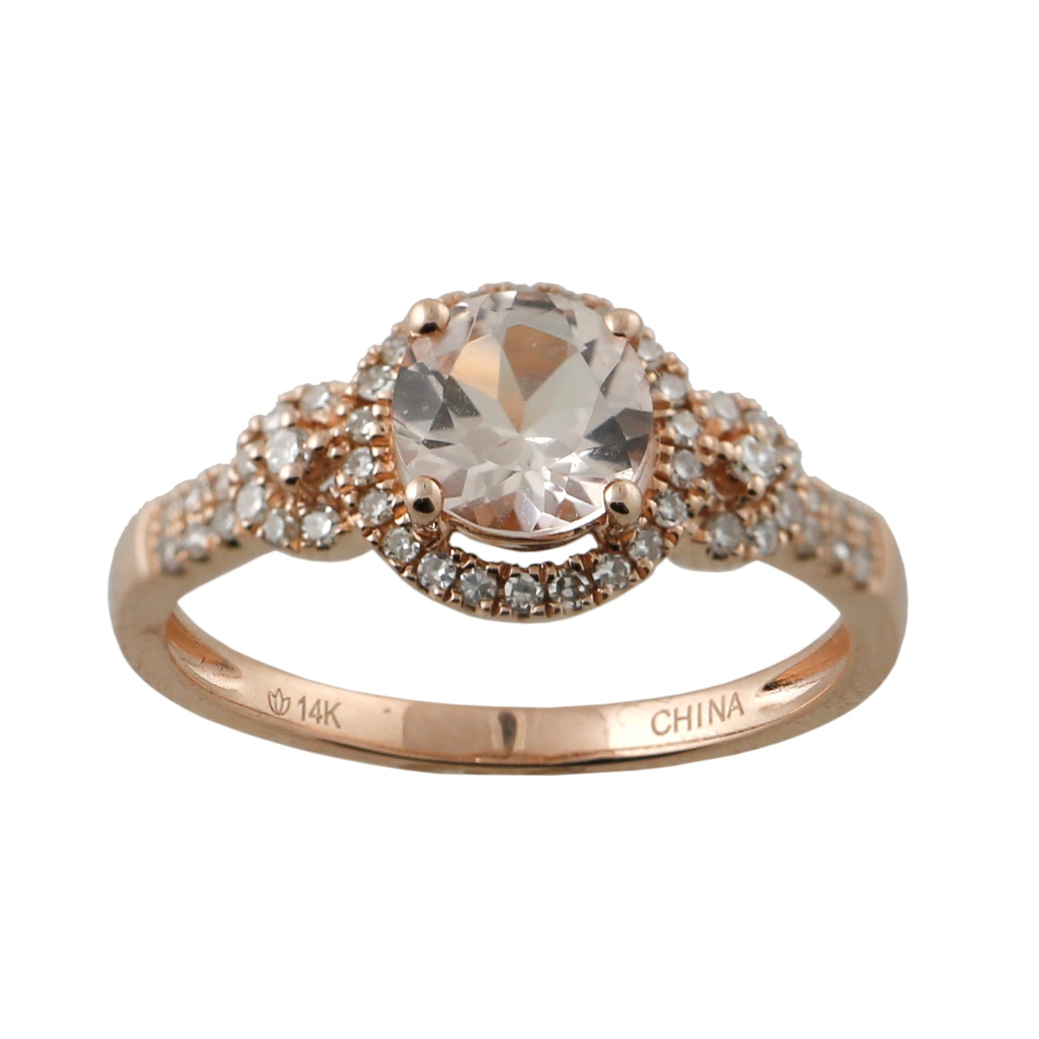 14kt Rose Gold Morganite and Diamond Solitaire Ring - Pinctore