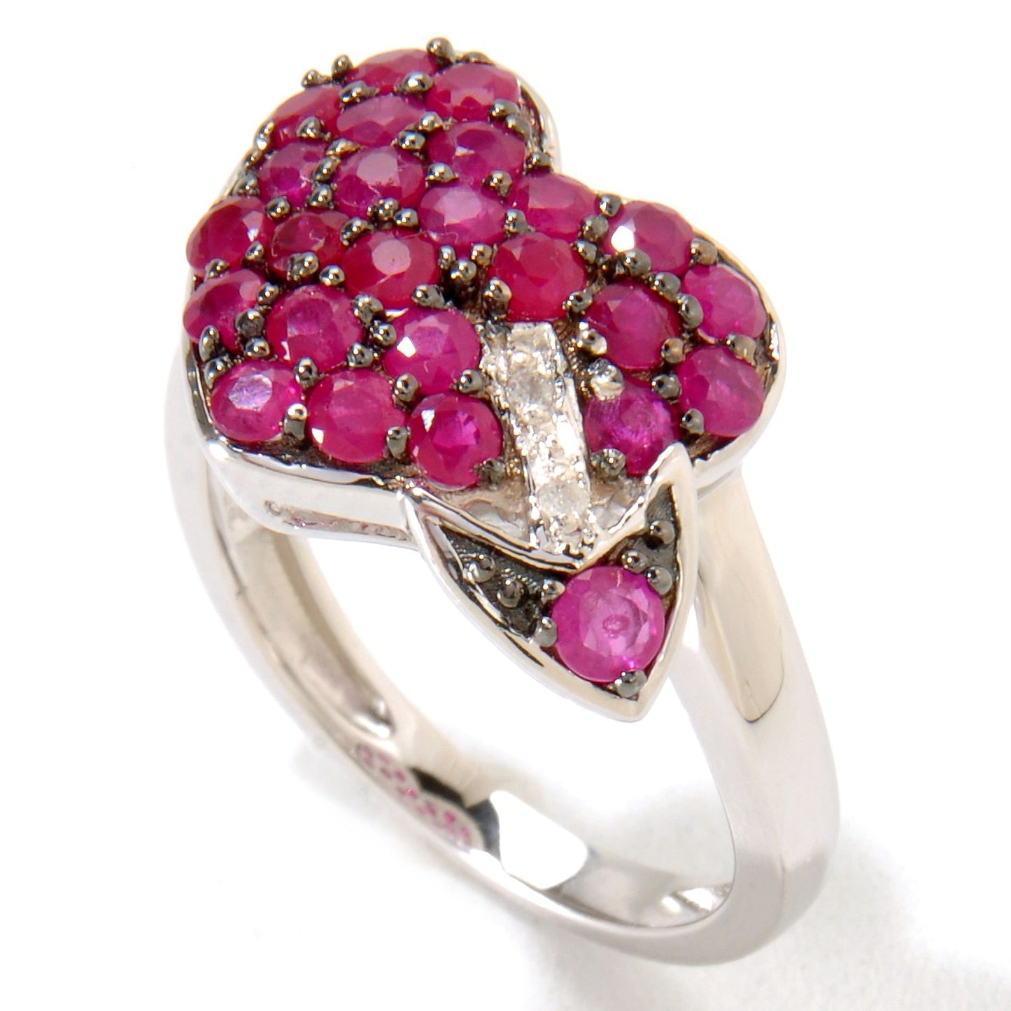 Pinctore Platinum o/Silver 1.67ctw Ruby Diamond Heart & Arrow Ring - pinctore