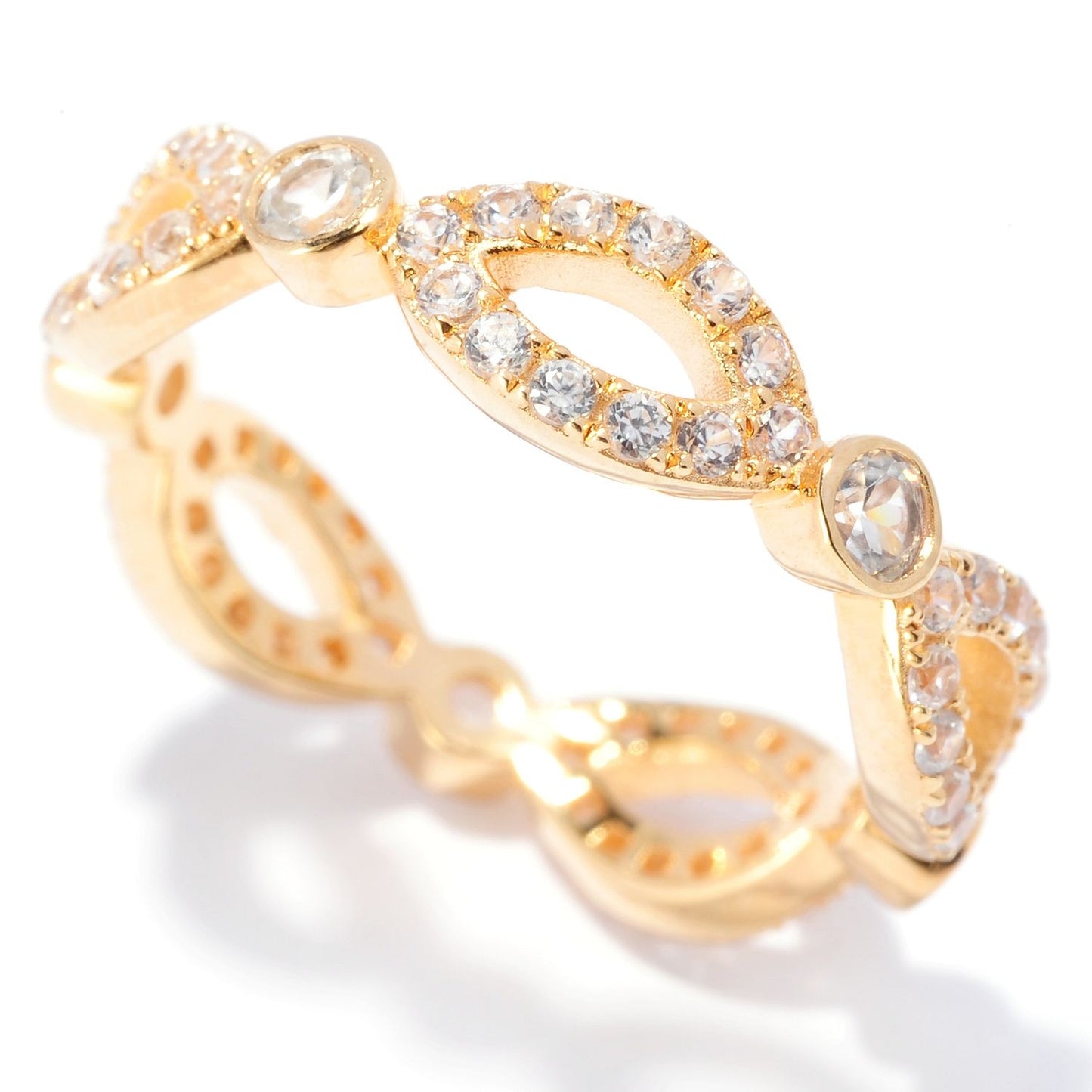 Pinctore 18K Yellow Gold Silver 1.39ctw White Natural Zircon Eternity Band Ring - pinctore