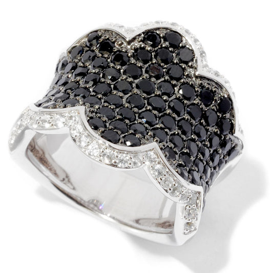 Pinctore Sterling Silver 3.3ctw Black Spinel & White Zircon Band Ring - pinctore