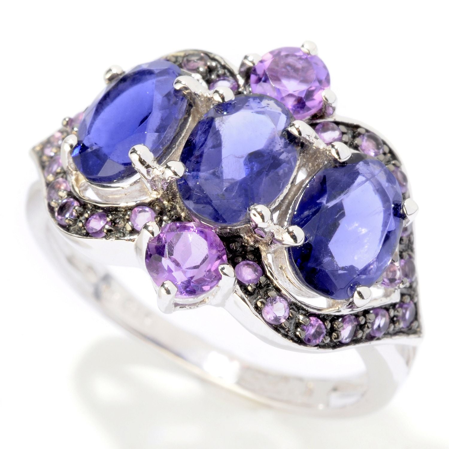 Pinctore Sterling Silver 2.35ctw Iolite & Amethyst Cocktail Ring - pinctore