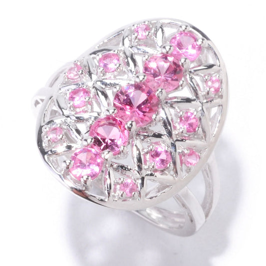 Pinctore Sterling Silver 1.11ctw Pink Spinel Cocktail Ring - pinctore