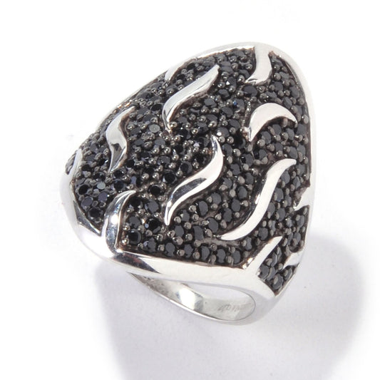 Pinctore Sterling Silver 1.62ctw Black Spinel Ring - pinctore