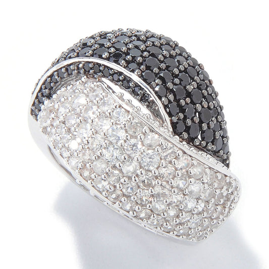 Pinctore Platinum o/Silver 4.46ctw Black Spinel & White Zircon Ring - pinctore