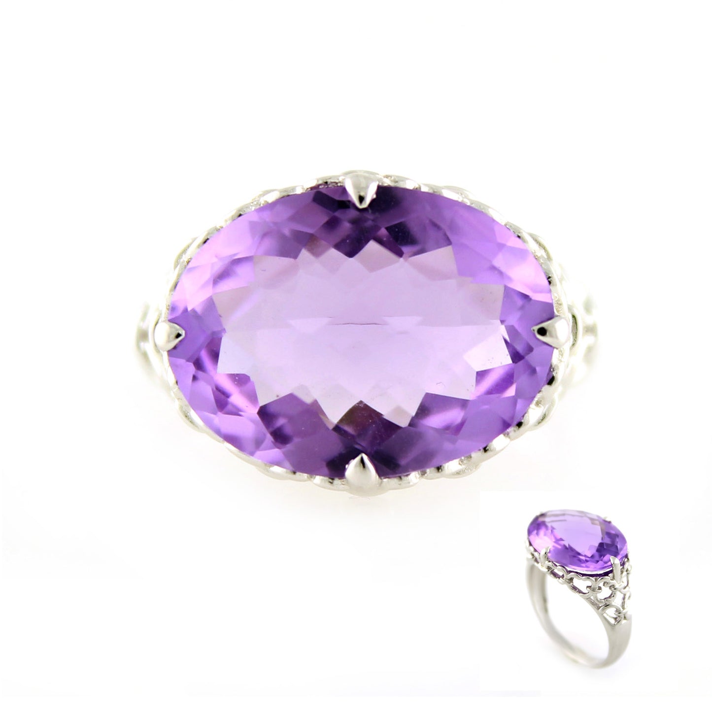 Pinctore Sterling Silver 8.52ctw African Amethyst Cocktail Rings
