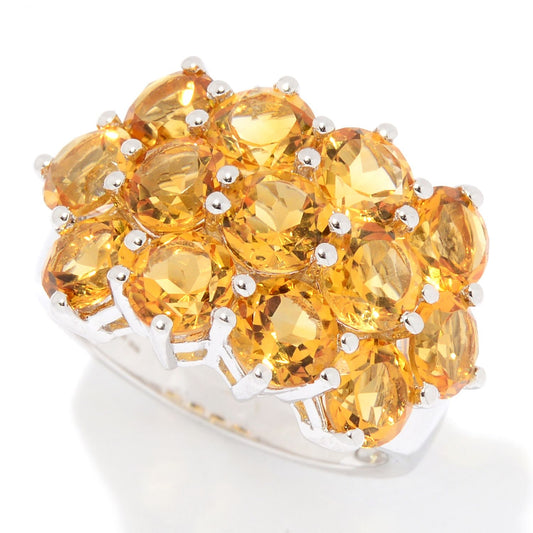 Pinctore Ster Silver Citrine Round Cut 3 Row Ring - pinctore