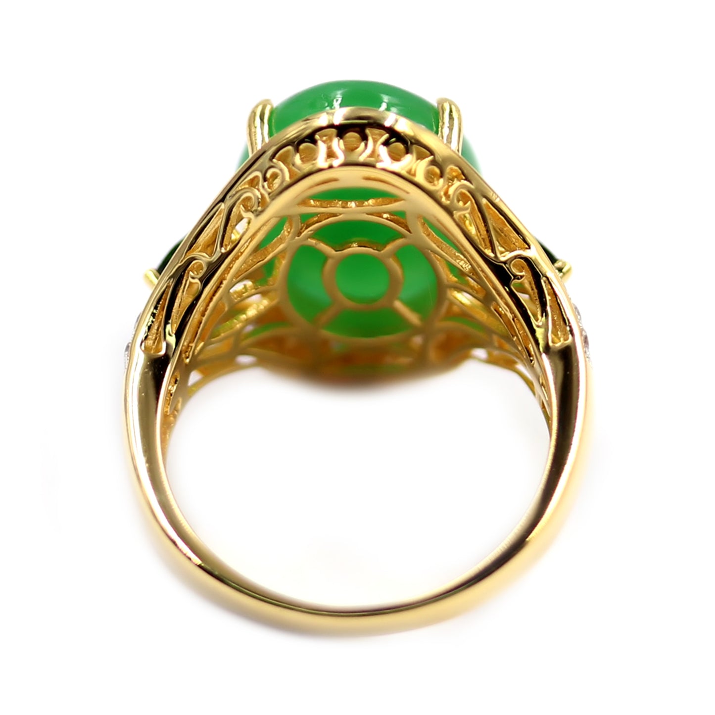 925 Sterling Silver Dyed Green Jade Chrome Diopside, White Natural Zircon Ring - Pinctore