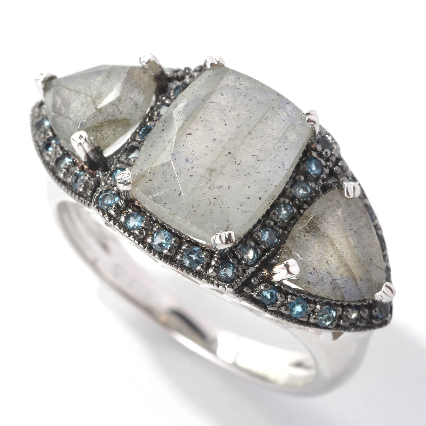 Pinctore Platinum o/Silver 4.14ctw Labradorite Cocktail Ring - pinctore