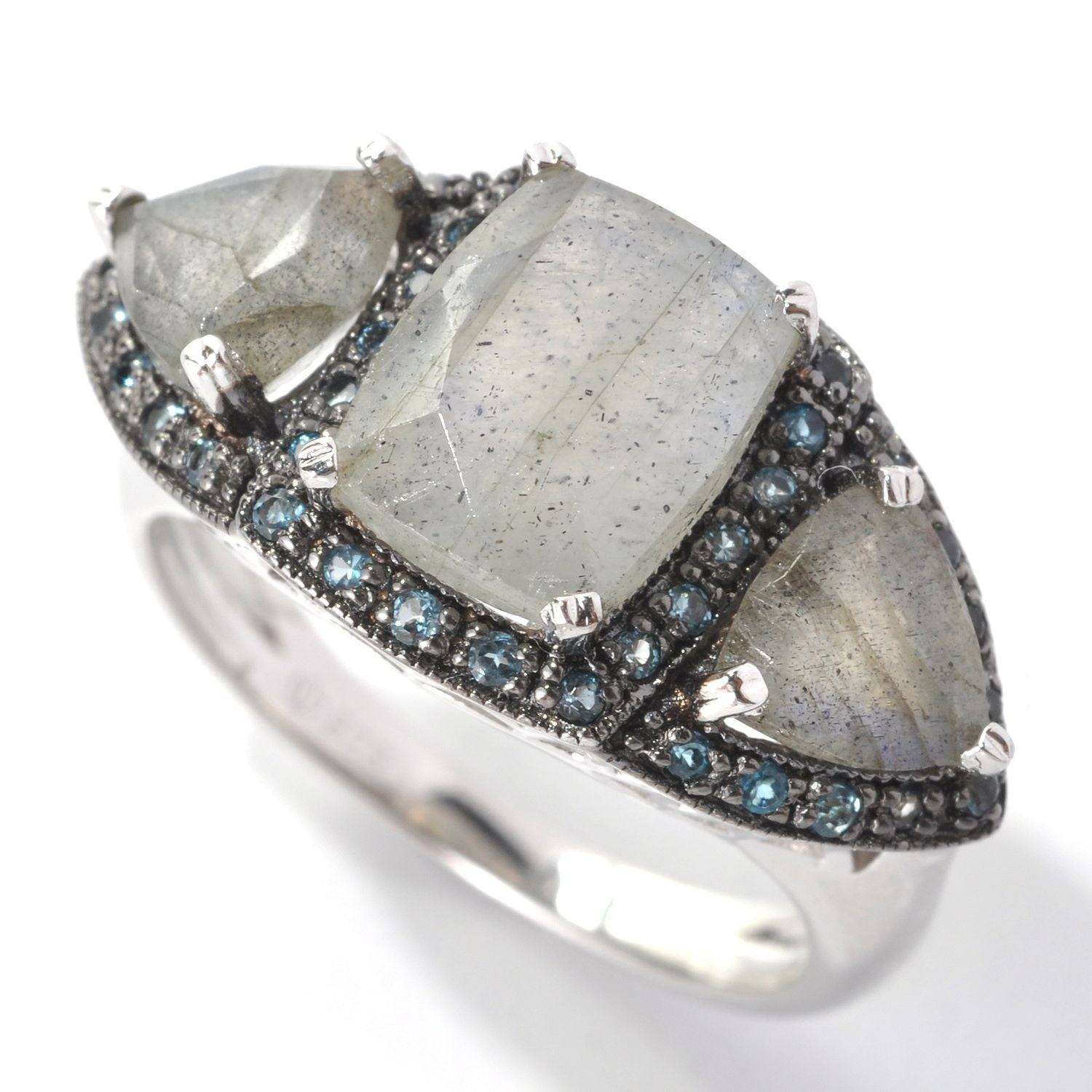 Pinctore Platinum o/Silver 4.14ctw Labradorite Cocktail Ring - pinctore