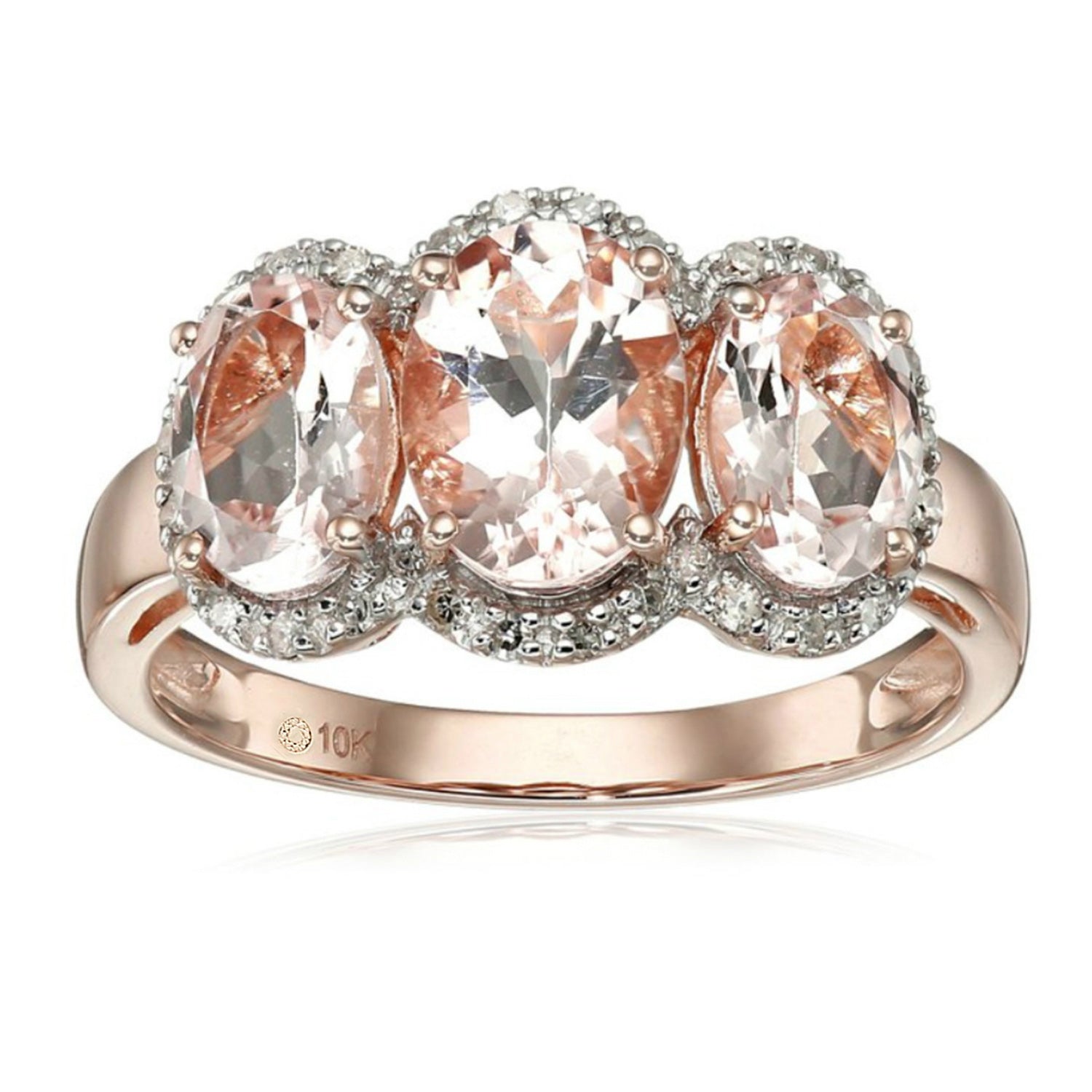 10kt Rose Gold 2.88ctw Morganite 3-Stone Ring - Pink - Pinctore