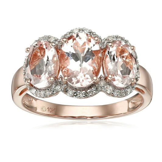 10kt Rose Gold 2.88ctw Morganite 3-Stone Ring - Pink - Pinctore