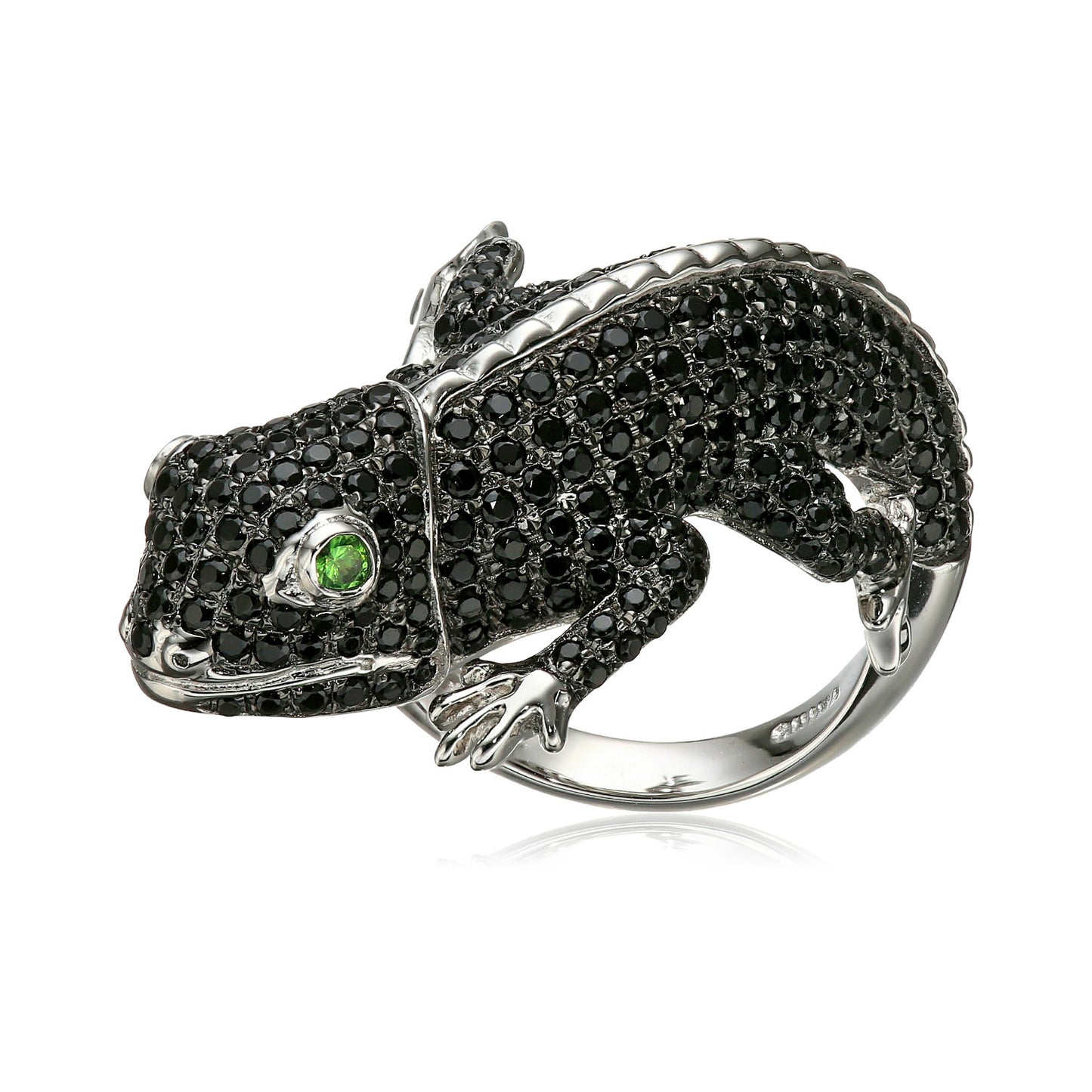 Pinctore Sterling Silver Black Spinel And Tsavorite Lizard Ring - pinctore