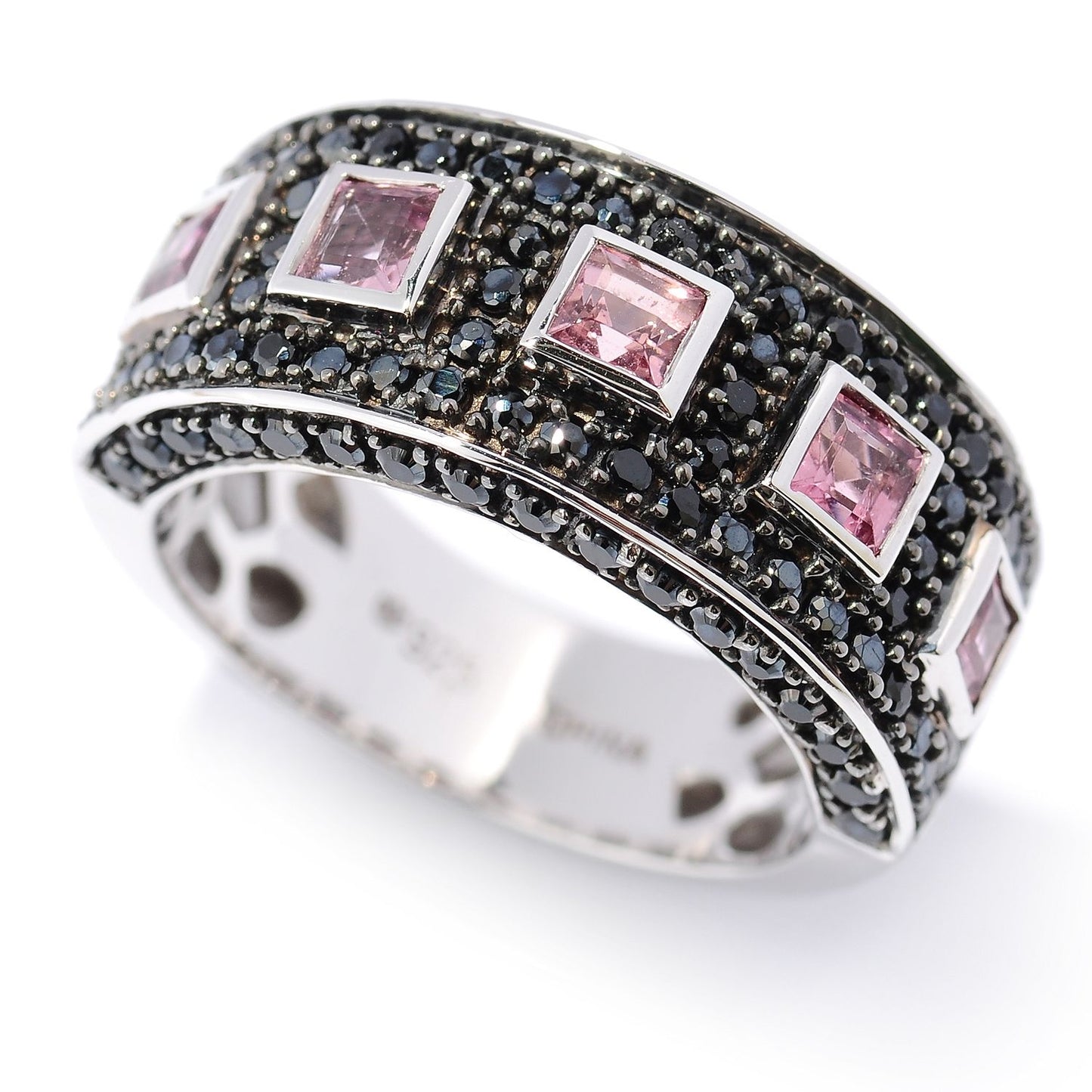 Pinctore Rhodium o/Sterling Silver 1.77ctw Black Spinel Band Ring - pinctore