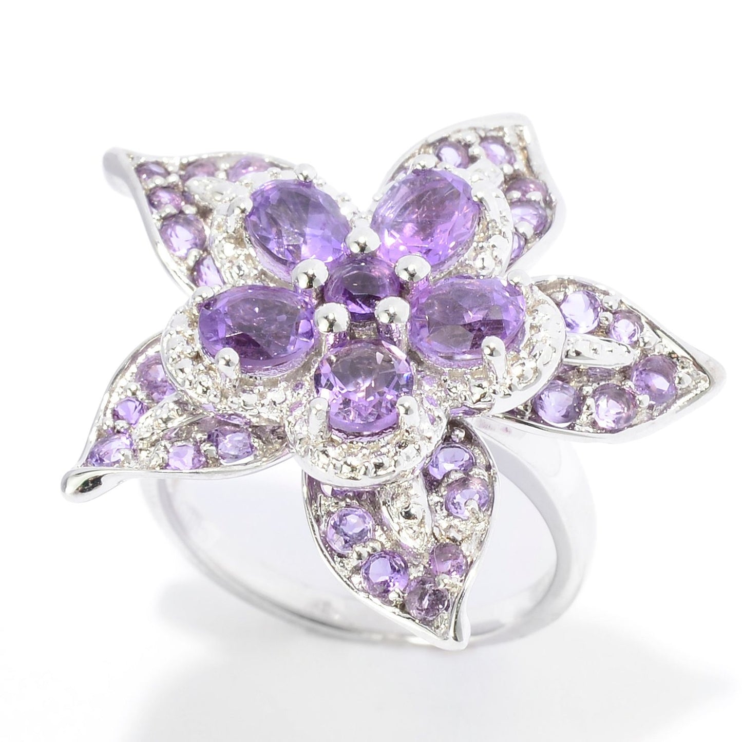 Pinctore Sterling Silver 2.5ctw Oval & Round African Amethyst Flower Ring - pinctore