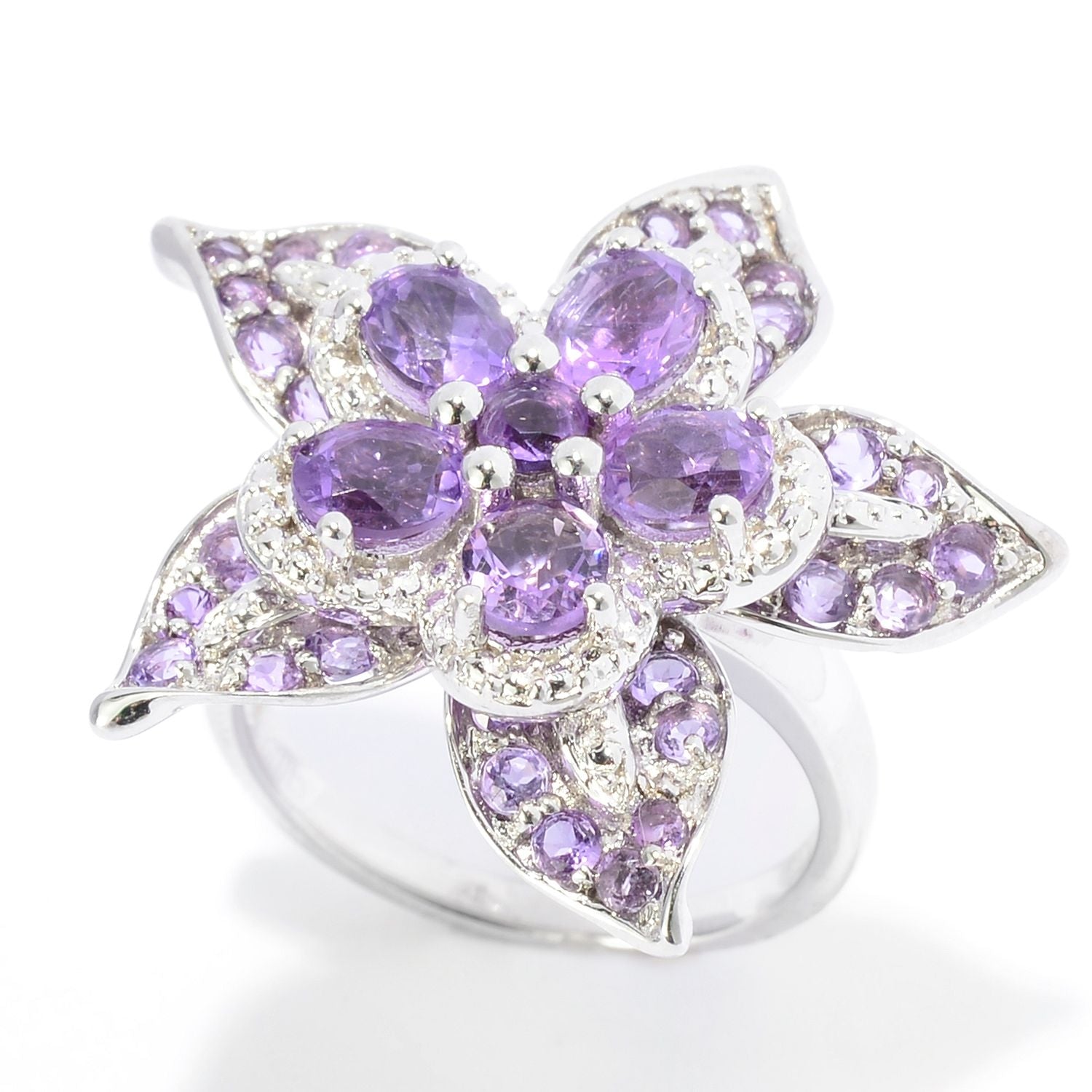 Pinctore Sterling Silver 2.5ctw Oval & Round African Amethyst Flower Ring - pinctore