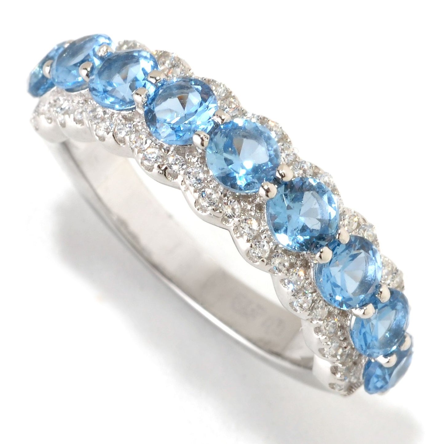 Pinctore Platinum o/Silver 1.74ctw Blue Color CZ Band Ring - pinctore