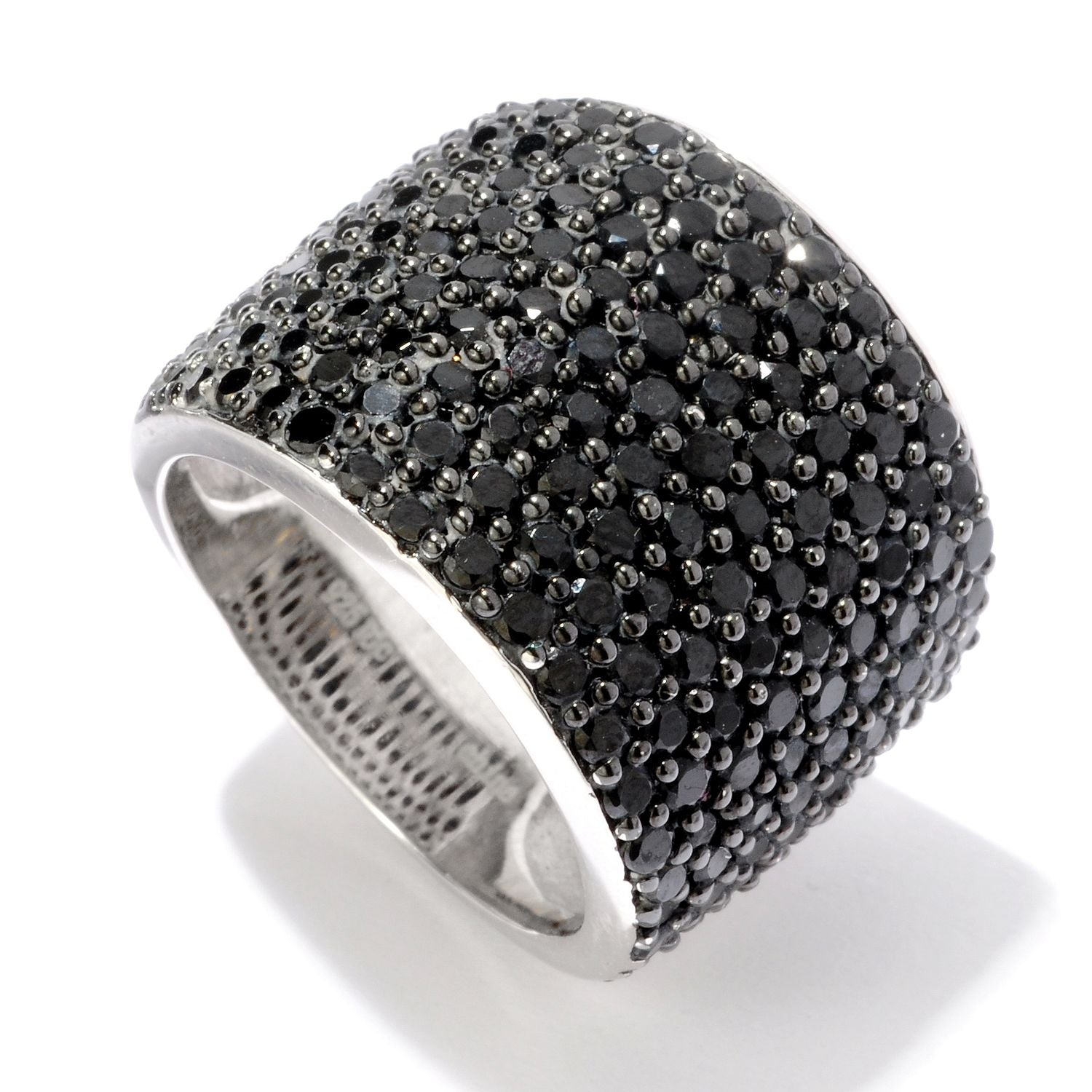 Pinctore Sterling Silver 4 1/10ct Black Spinel Cluster Band - pinctore