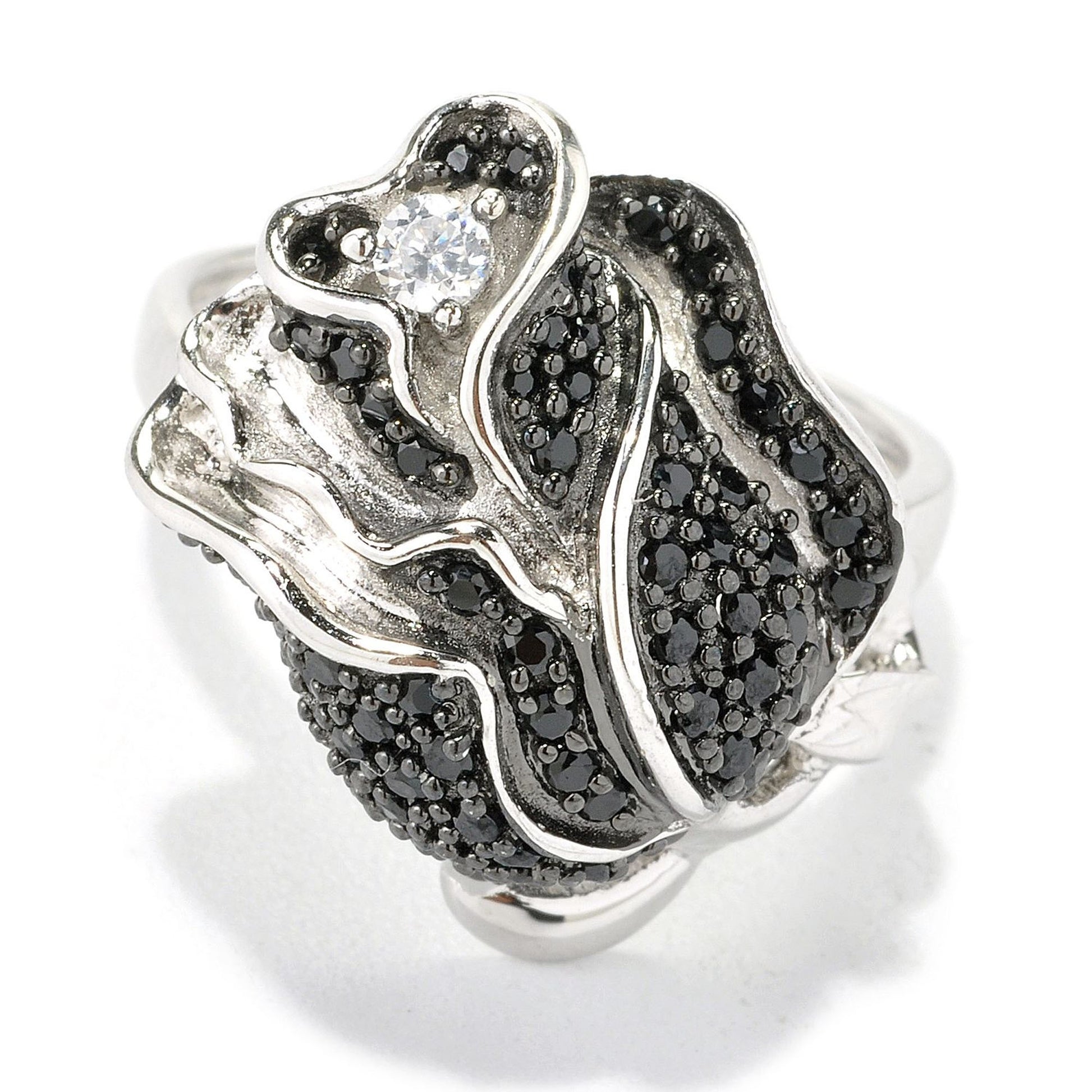 Sterling SIlver 925 Black Spinel, White Zircon Ring - Pinctore