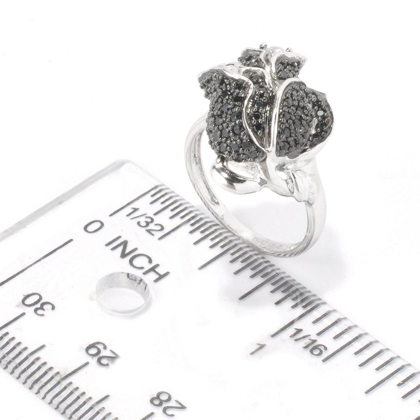 Sterling SIlver 925 Black Spinel, White Zircon Ring - Pinctore