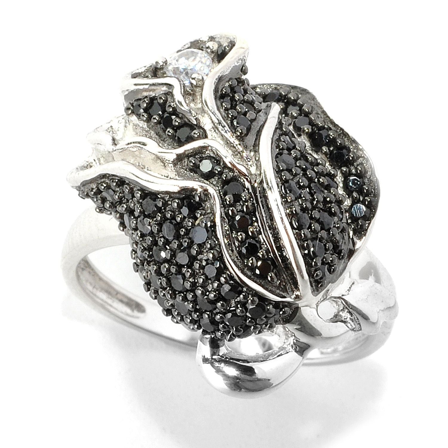 Sterling SIlver 925 Black Spinel, White Zircon Ring - Pinctore