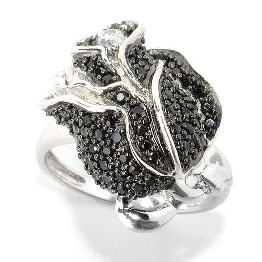 Sterling SIlver 925 Black Spinel, White Zircon Ring - Pinctore