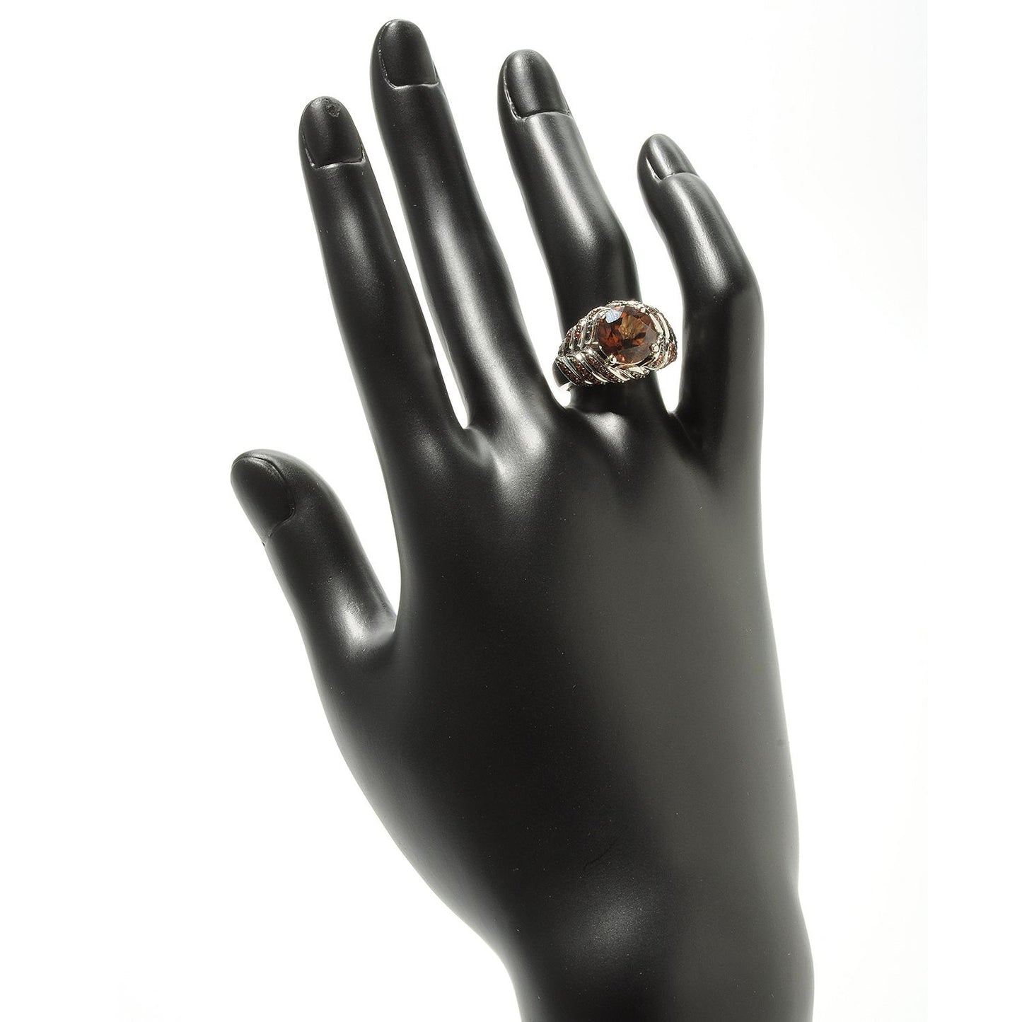 Sterling Silver 5.28Ctw 10Mm Round Chocolate Topaz Cocktail Ring - Pinctore