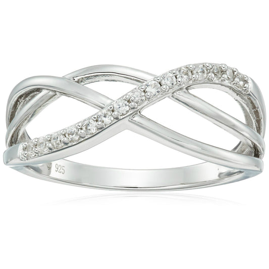 Sterling Silver Natural White Zircon Band Ring - pinctore