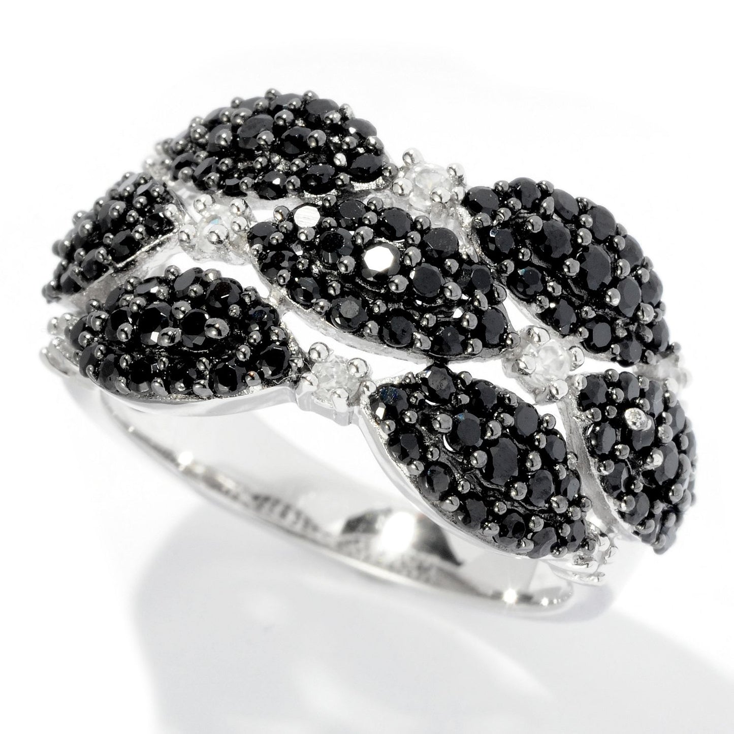 Pinctore Sterling Silver 1.41ctw Black Spinel & White Zircon Band Ring - pinctore