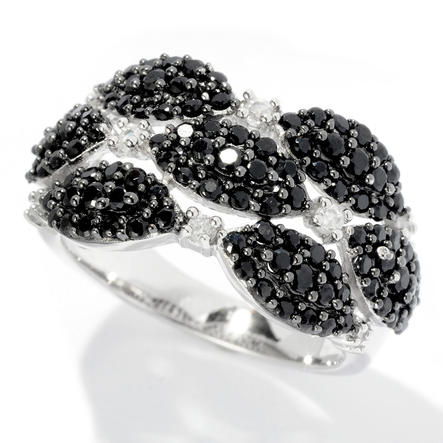 Pinctore Sterling Silver 1.41ctw Black Spinel & White Zircon Band Ring - pinctore