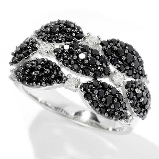 Pinctore Sterling Silver 1.41ctw Black Spinel & White Zircon Band Ring - pinctore