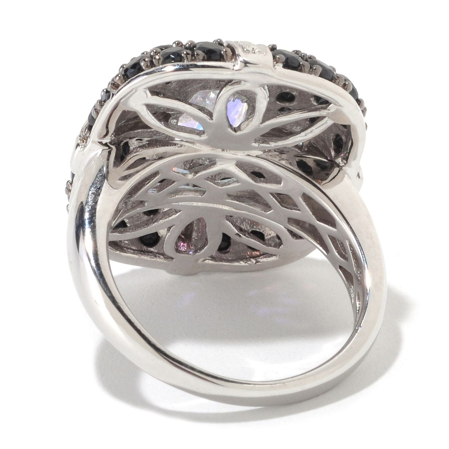 Platinum O/ Silver 4.57Ctw Opal Topaz & Black Spinel Ring - Pinctore