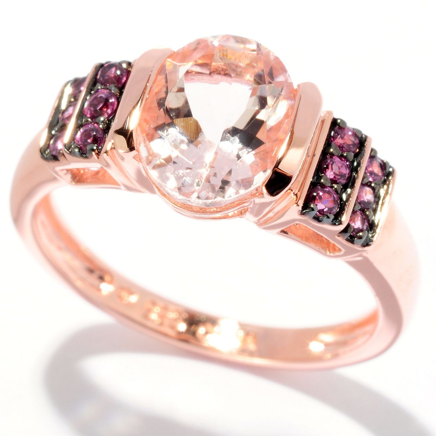 10kt Rose Gold Morganite and Rhodolite Ring - Pinctore