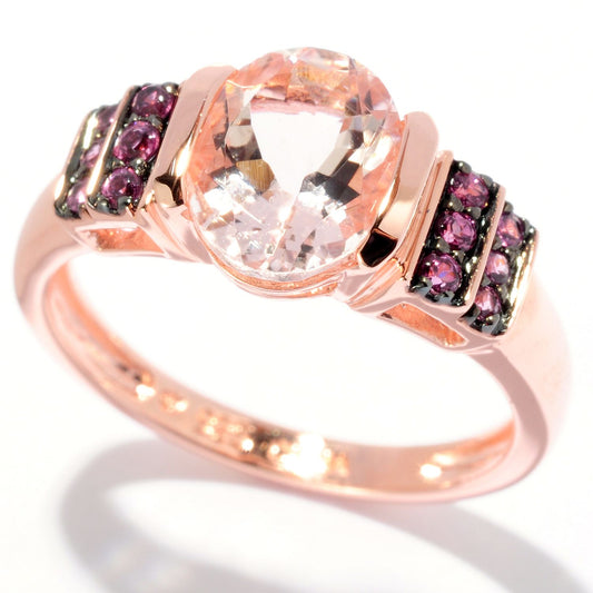 Sterling SIlver 925 Rhodolite Garnet, Morganite Ring - Pinctore