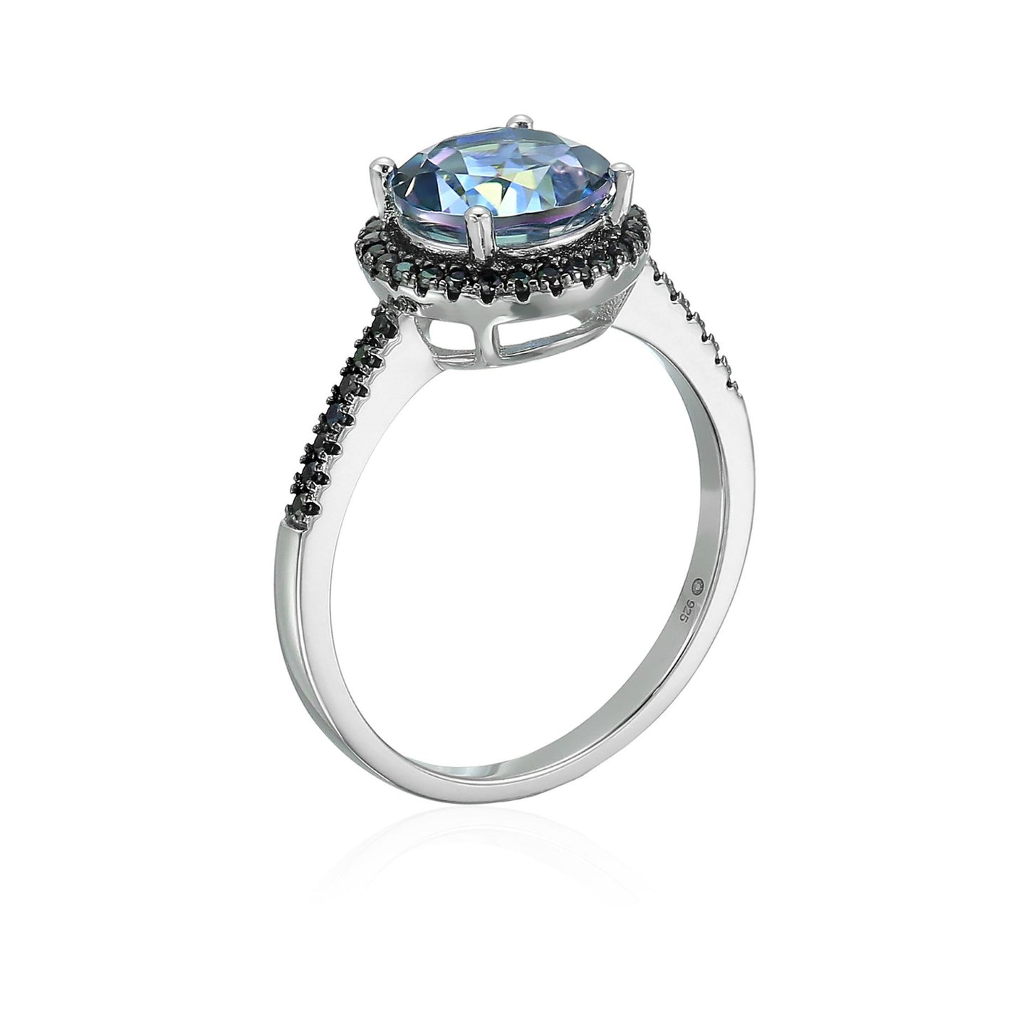 Sterling Silver Millennium Topaz And Black Spinel Halo Engagement Ring - pinctore