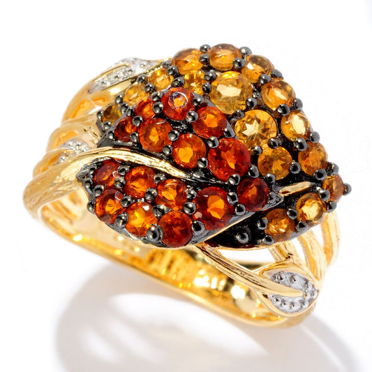 Pinctore 18K Yellow Gold Silver 1.20ctw Madeira & Golden Citrine Double Leaf Ring - pinctore