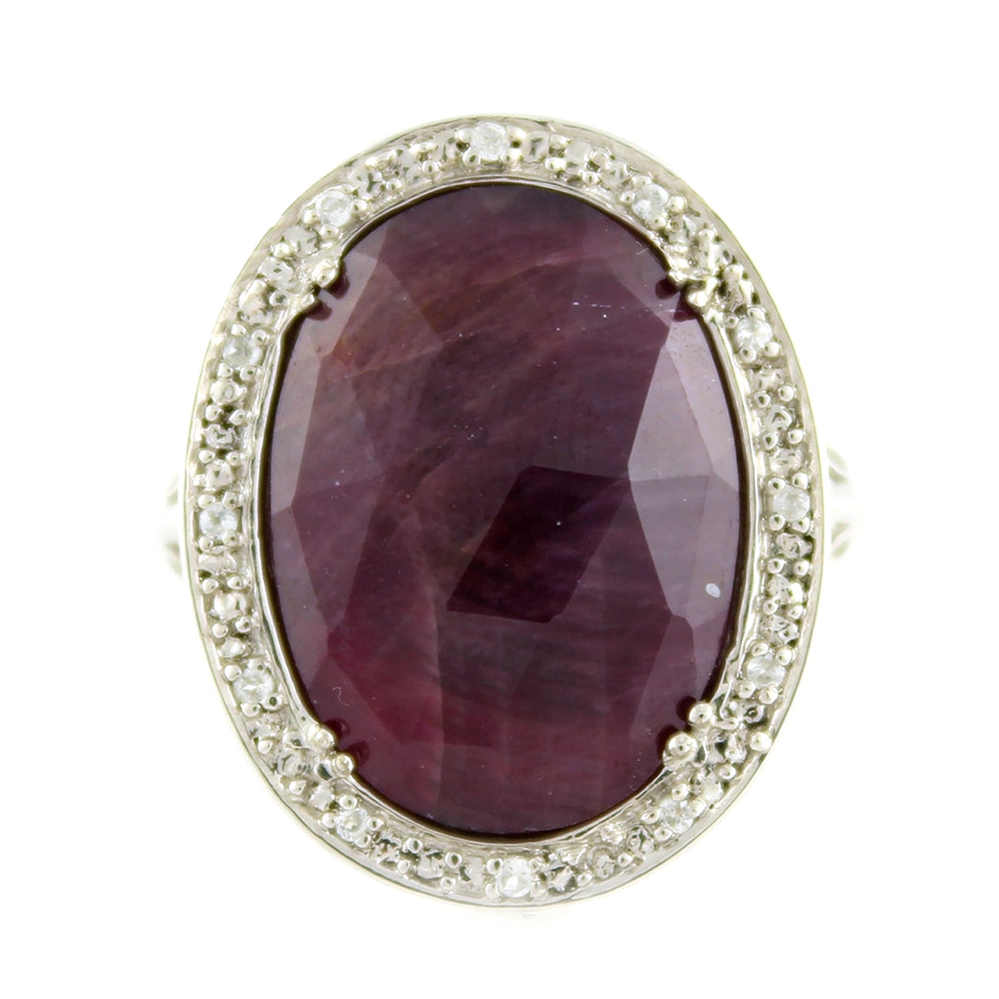 Pinctore Sterling Silver 8.04ctw Indian Ruby Solitaire w/Accent Rings