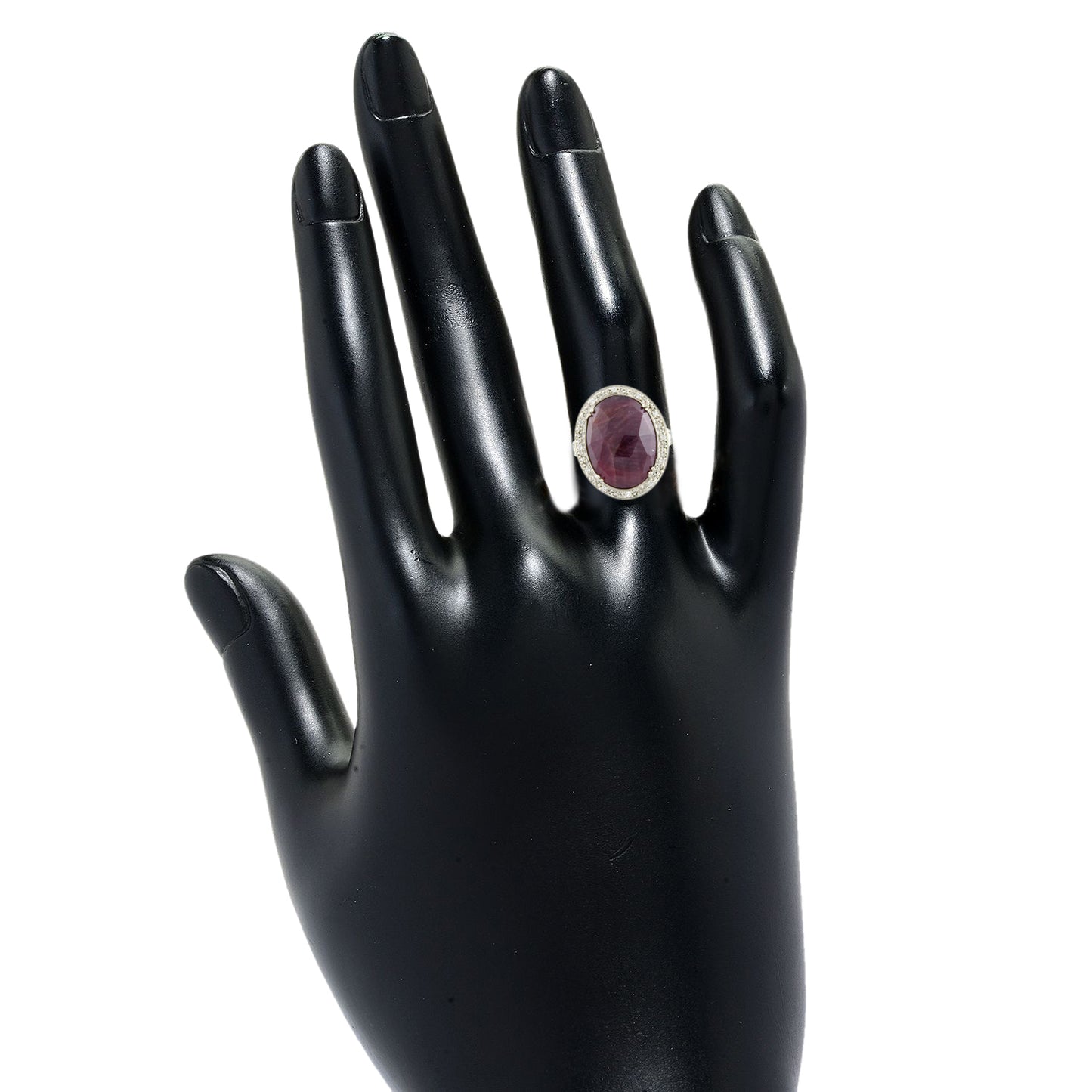 Pinctore Sterling Silver 8.04ctw Indian Ruby Solitaire w/Accent Rings