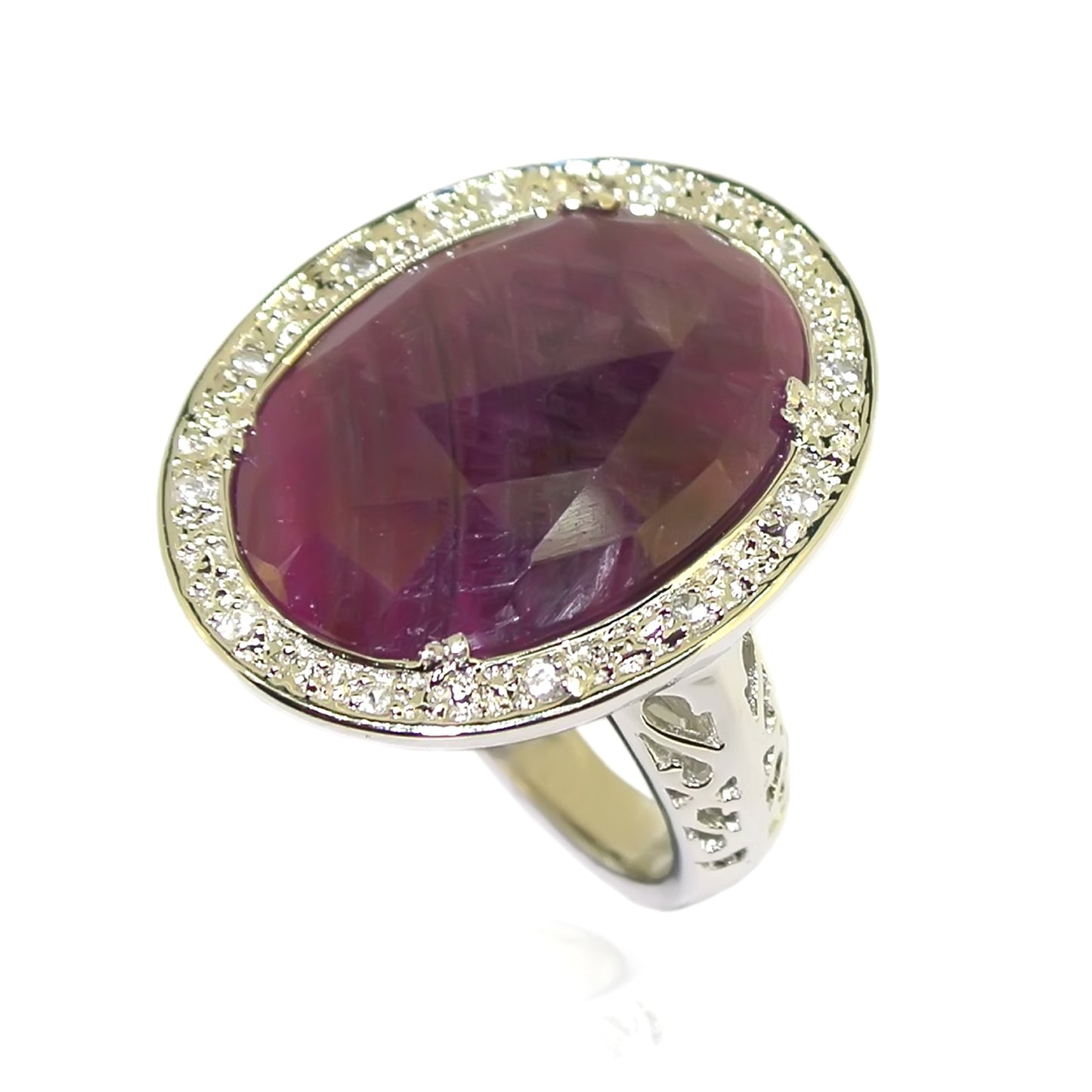 Pinctore Sterling Silver 8.04ctw Indian Ruby Solitaire w/Accent Rings