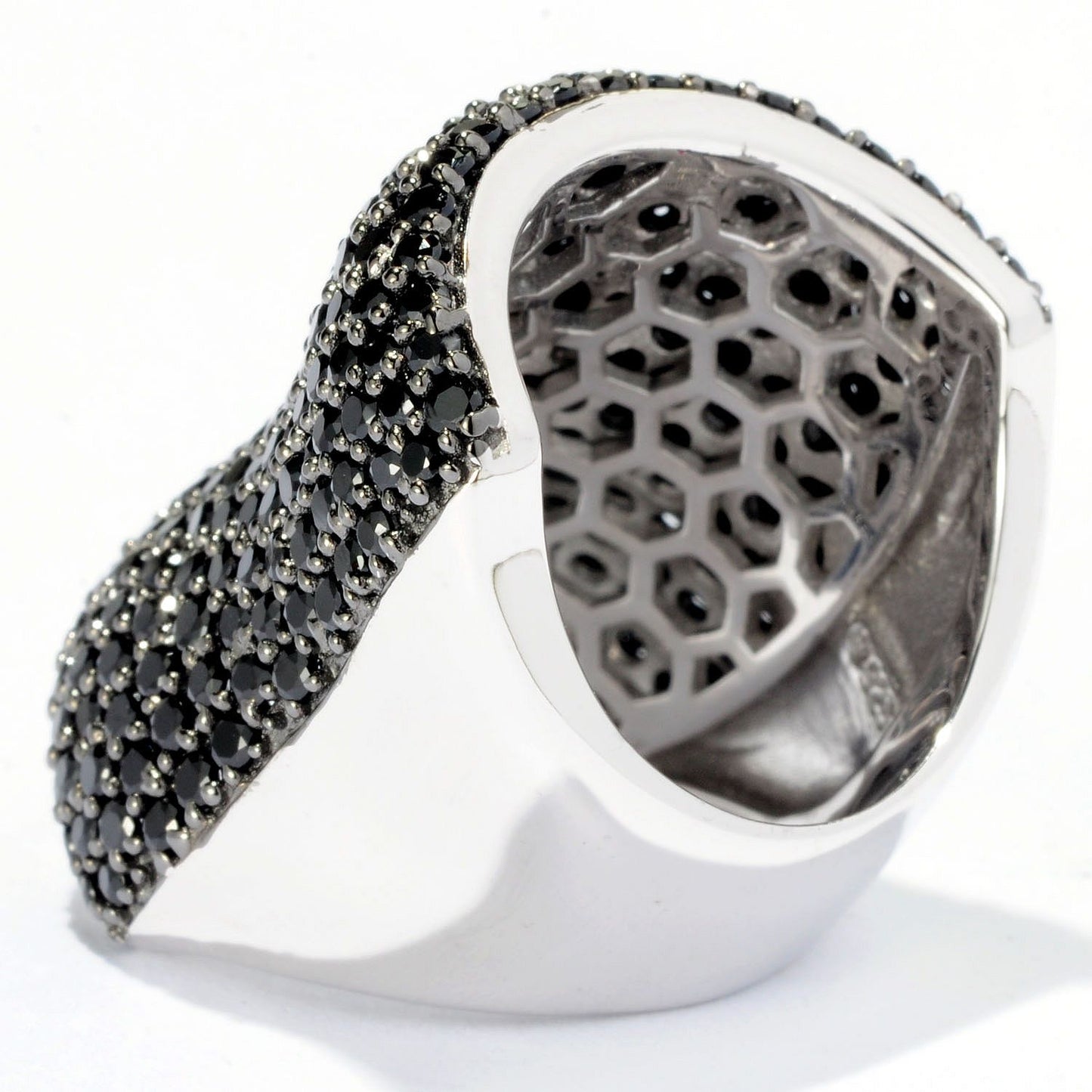 Pinctore Sterling Silver 6.94ctw Black Spinel Wide Band Rings