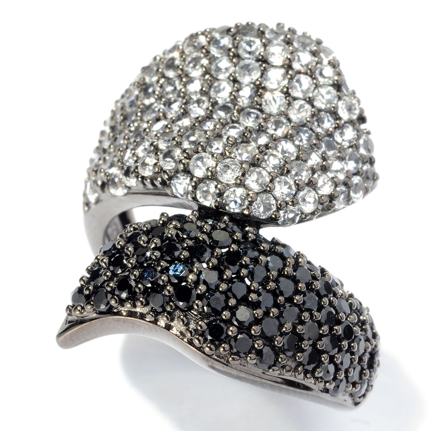 Pinctore Black Rhodium Over Silver 2.88ctw White Topaz & Black Spinel Ring - pinctore