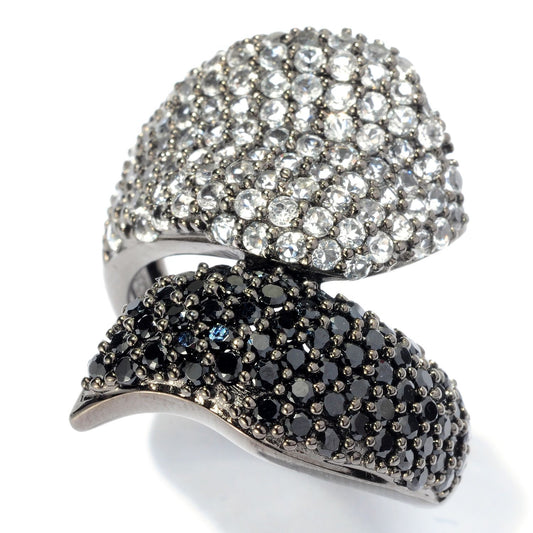 Pinctore Black Rhodium Over Silver 2.88ctw White Topaz & Black Spinel Ring - pinctore